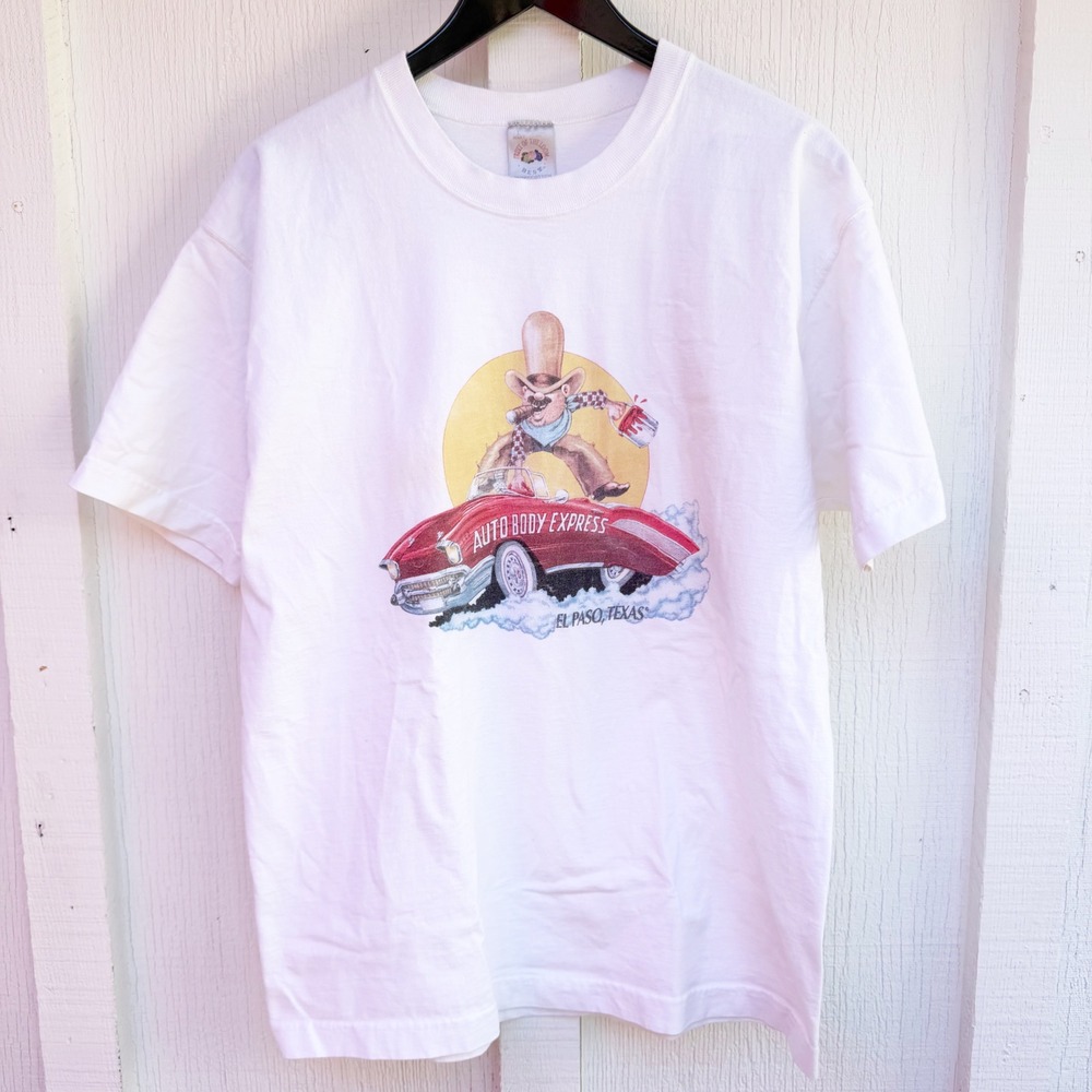Fruit of the Loom Auto Body Express El Paso Texas Graphic T-Shirt White Mens L
